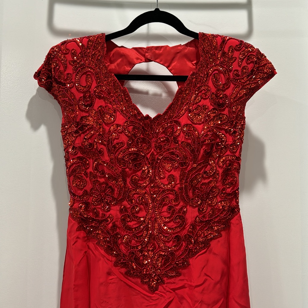 Red Bead/Sequins Evening Gown Sz 10